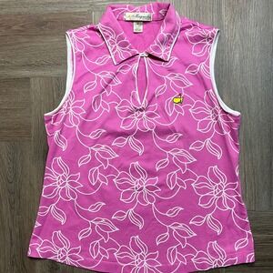 Magnolia Lane Golf Polo Womens Medium Pink Floral‎ Masters Sleeveless Shirt
